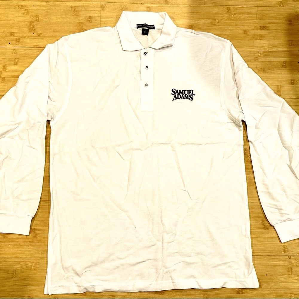 NEW!! NOS Sam Adams Beer long sleeve white polo collared men’s Large shirt RARE!